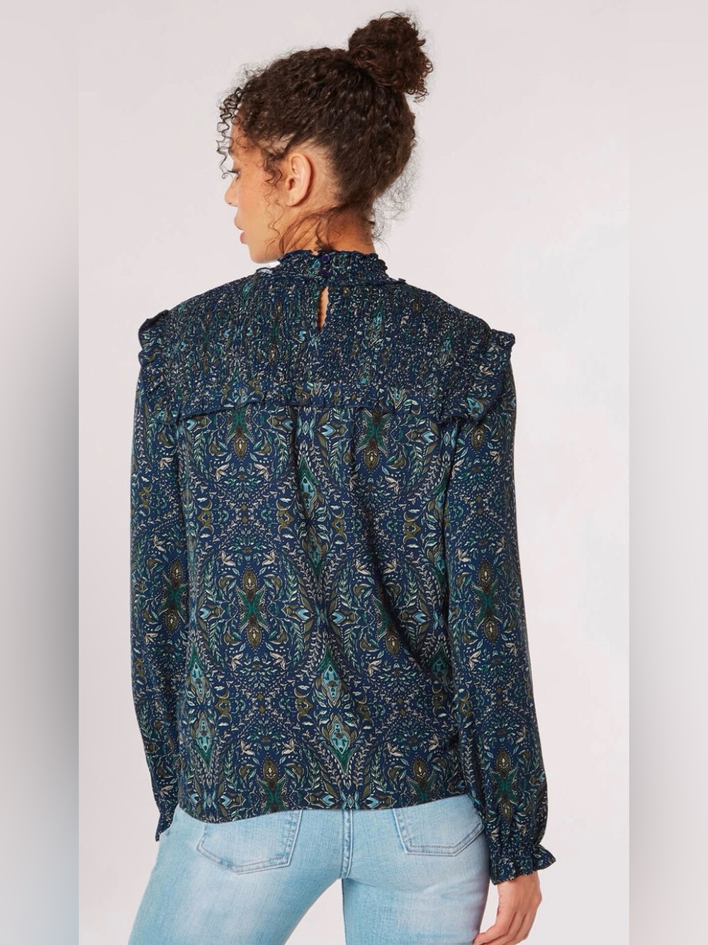NWT Apricot Navy Patterned High-Neck Blouse - Picture 2 of 4